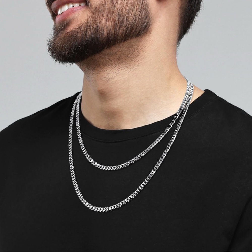 Neiman Marcus 18k White Gold Italian on 925 Silver Miami Cuban Chain